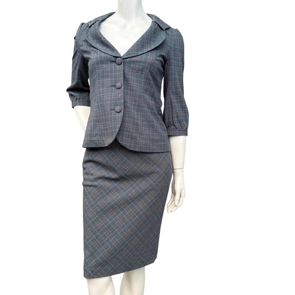 Ricki's Grey Plaid Skirt Suit Set Blazer Y2K Dark Academia Office Siren 90's  2
